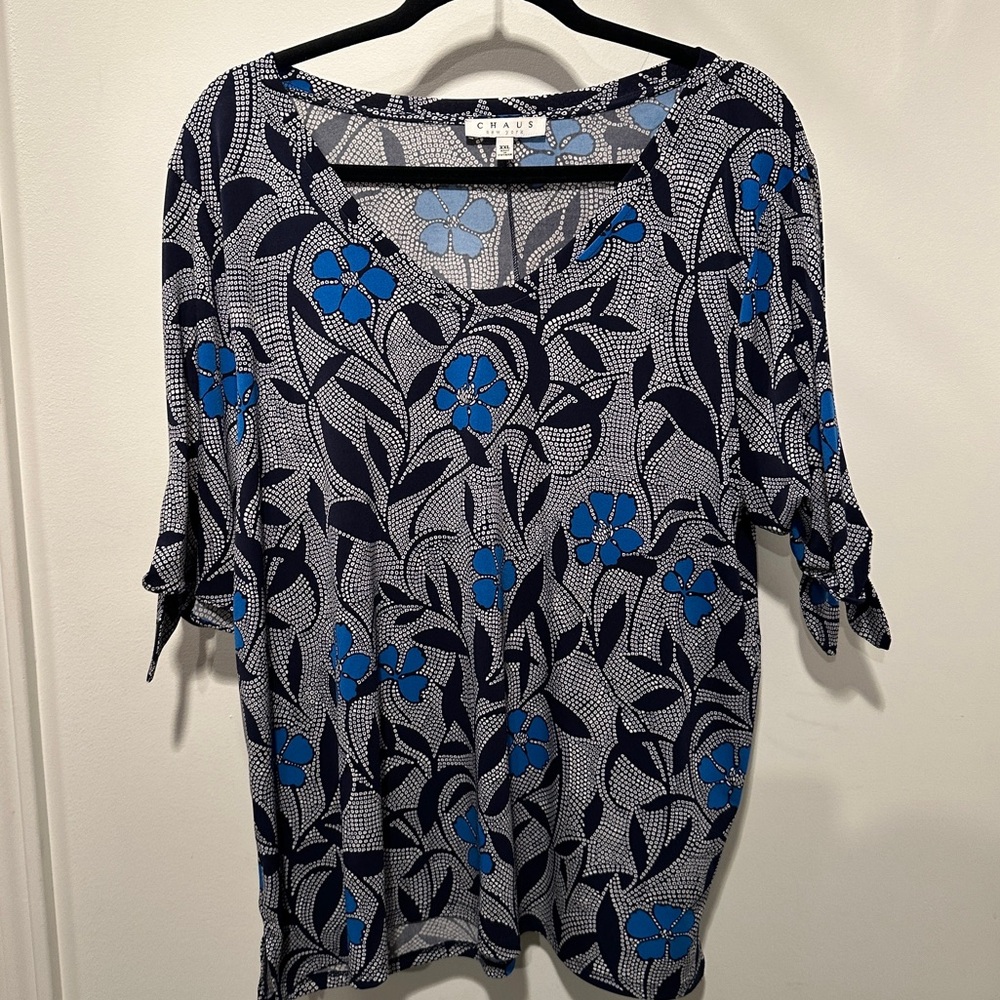Chaus Blue and Black Floral Blouse - XXL
